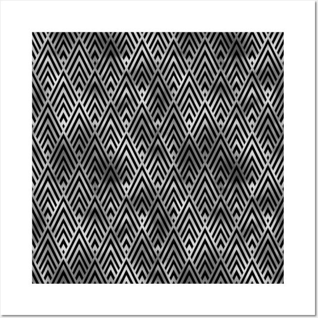 Diamond Chevrons in Black and Silver Vintage Faux Foil Art Deco Vintage Foil Pattern Wall Art by podartist